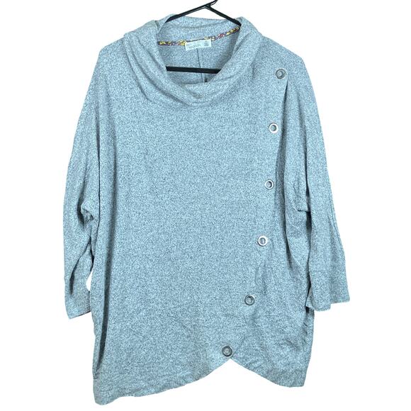 89th & Madison Womens Sweater Gray Cowl Neck Asymmetric Buttons Stretch L - Picture 1 of 12